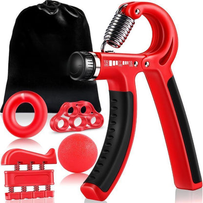 Funny Hand Grip Strengthener Workout Kit (5 Pack) Forearm Grip Adjustable Resistance Hand Gripper, Finger Exerciser, Finger Stretcher, Grip Ring & Stress Relief Grip Ball for Athletes